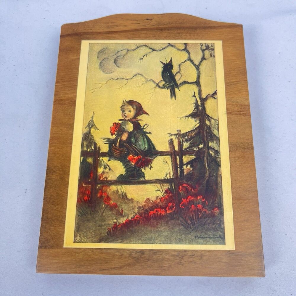 Vintage Manchester Wood Louise Thompson Vermont Girl Crow Plaque Cottagecore